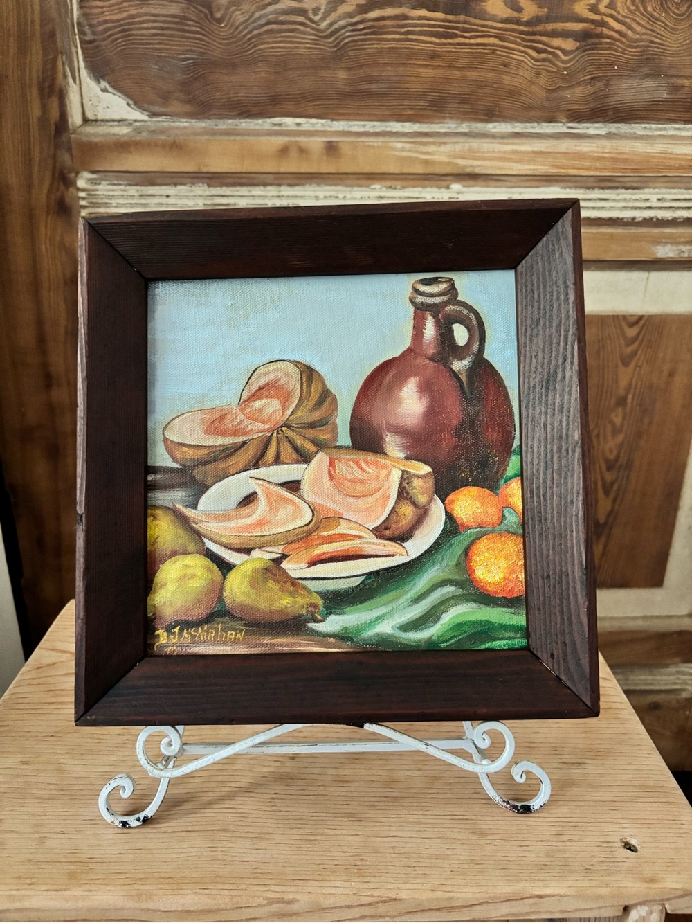 1970’s Still Life Fruit Painting in Brown Frame - 9 3/4” x 9 3/4”